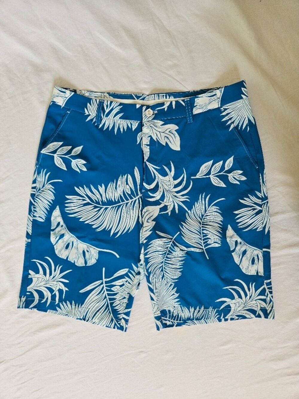 NWT Size 36 Snover Menswear Teal Blue Tropical Palm Golf Shorts Zipper Pockets